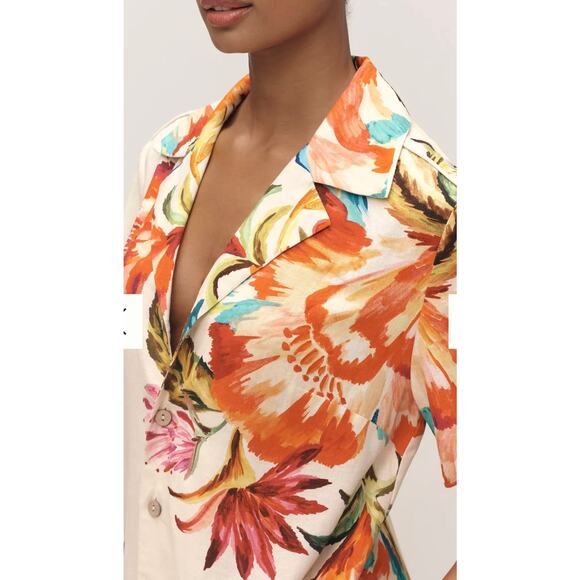 Lg-Farm Rio Anthropologie Womens Shirt Dress Lg Linen Blend Floral Button Front - Picture 5 of 15